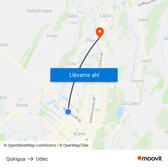 Quirigua to Udec map