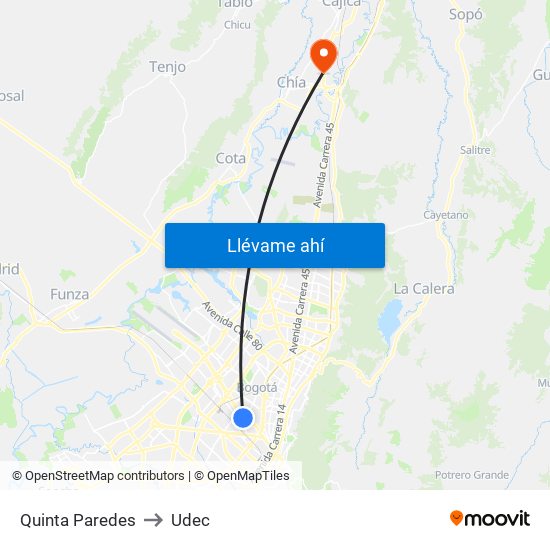 Quinta Paredes to Udec map