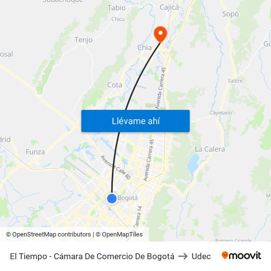 El Tiempo - Cámara De Comercio De Bogotá to Udec map