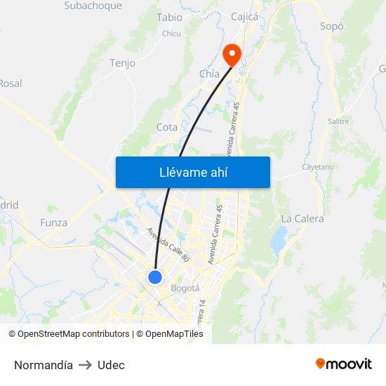 Normandía to Udec map