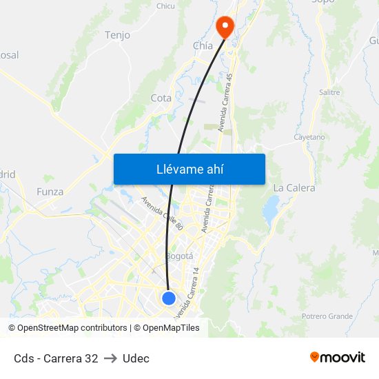 Cds - Carrera 32 to Udec map