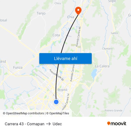 Carrera 43 - Comapan to Udec map