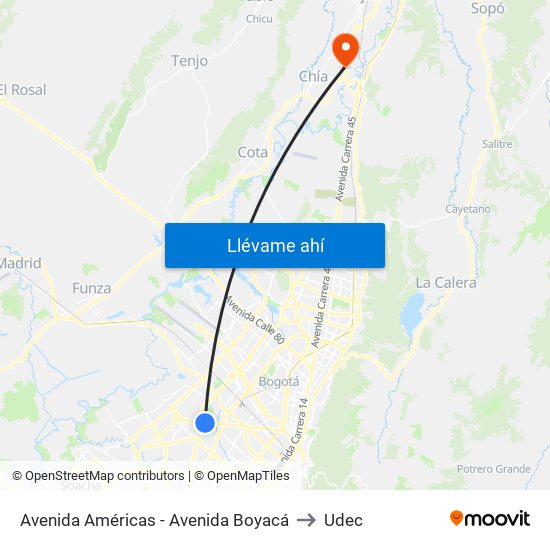 Avenida Américas - Avenida Boyacá to Udec map