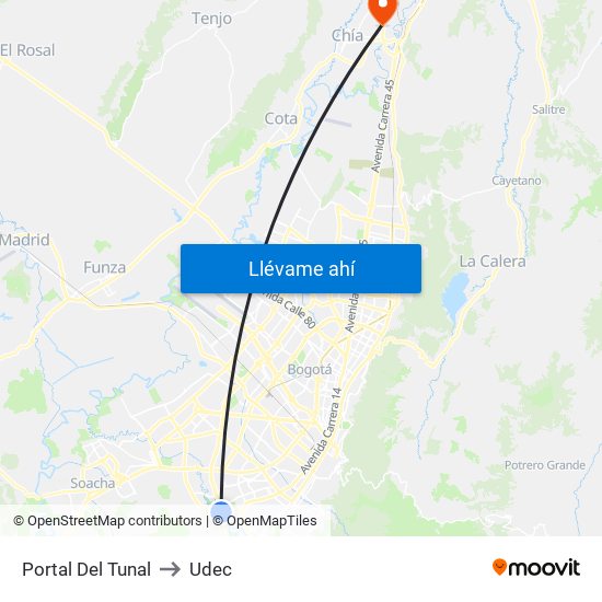 Portal Del Tunal to Udec map