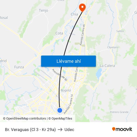 Br. Veraguas (Cl 3 - Kr 29a) to Udec map