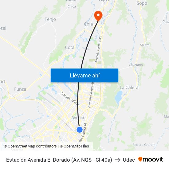 Estación Avenida El Dorado (Av. NQS - Cl 40a) to Udec map