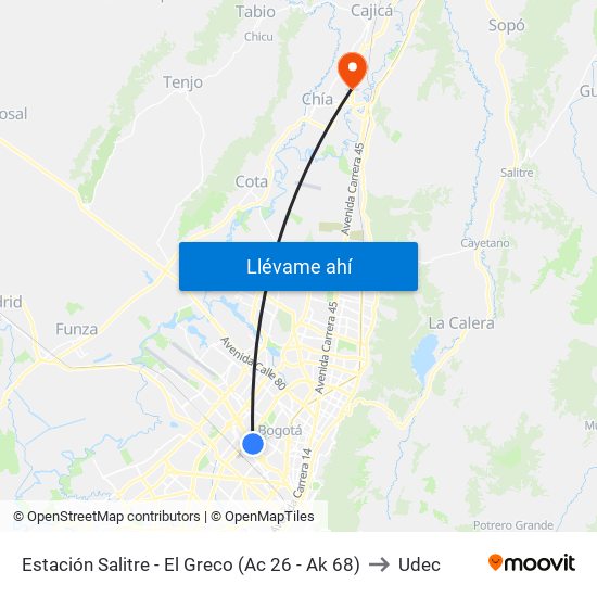 Estación Salitre - El Greco (Ac 26 - Ak 68) to Udec map