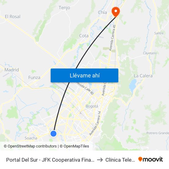 Portal Del Sur - JFK Cooperativa Financiera to Clínica Teleton map