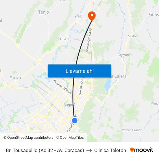 Br. Teusaquillo (Ac 32 - Av. Caracas) to Clínica Teleton map