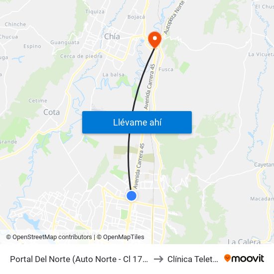 Portal Del Norte (Auto Norte - Cl 174a) to Clínica Teleton map