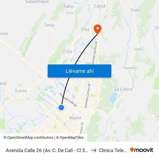 Avenida Calle 26 (Av. C. De Cali - Cl 51) (A) to Clínica Teleton map