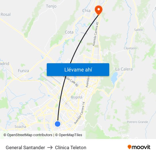 General Santander to Clínica Teleton map