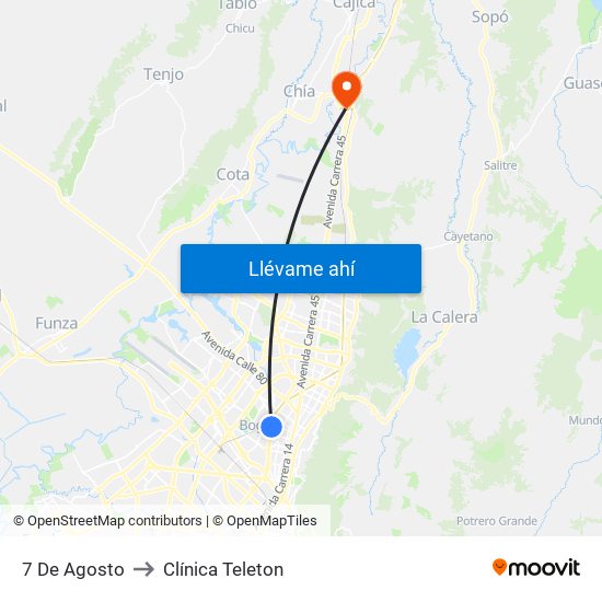 7 De Agosto to Clínica Teleton map