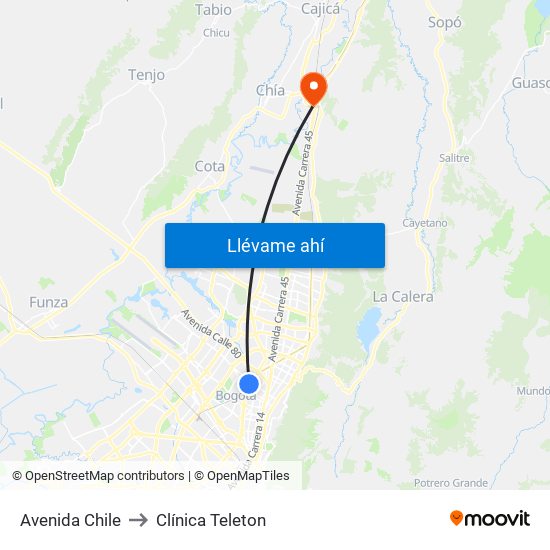 Avenida Chile to Clínica Teleton map