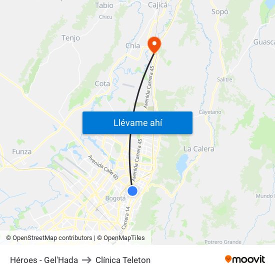 Héroes - Gel'Hada to Clínica Teleton map