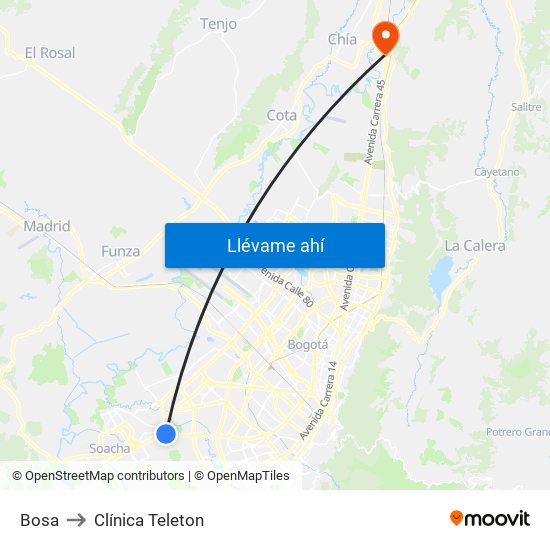 Bosa to Clínica Teleton map