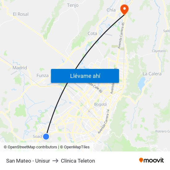 San Mateo - Unisur to Clínica Teleton map