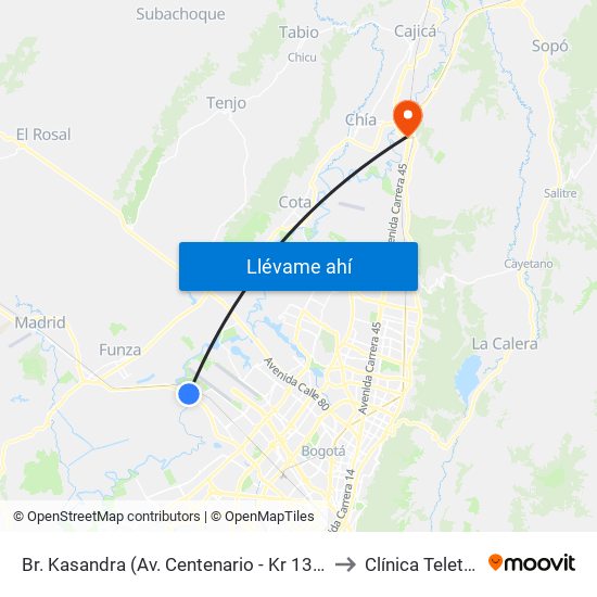 Br. Kasandra (Av. Centenario - Kr 134a) to Clínica Teleton map