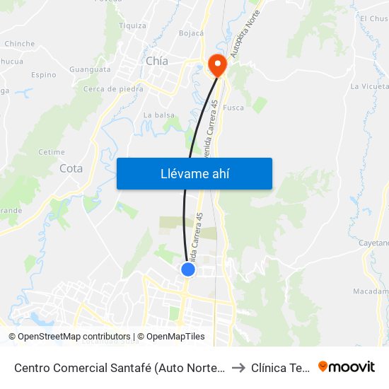 Centro Comercial Santafé (Auto Norte - Cl 187) (B) to Clínica Teleton map