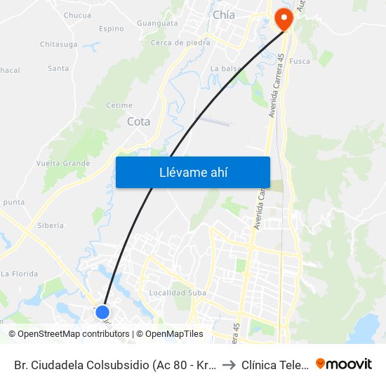 Br. Ciudadela Colsubsidio (Ac 80 - Kr 112a) to Clínica Teleton map