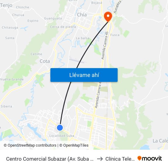 Centro Comercial Subazar (Av. Suba - Kr 91) to Clínica Teleton map