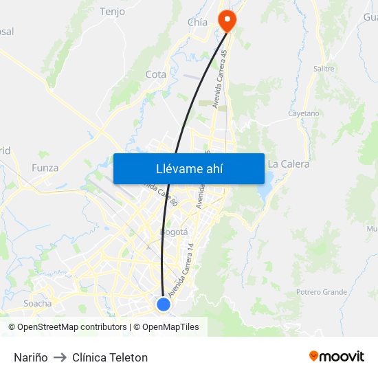 Nariño to Clínica Teleton map