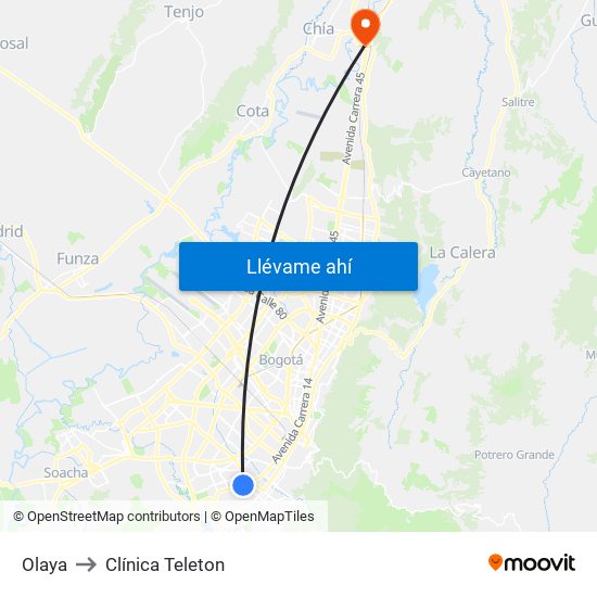 Olaya to Clínica Teleton map