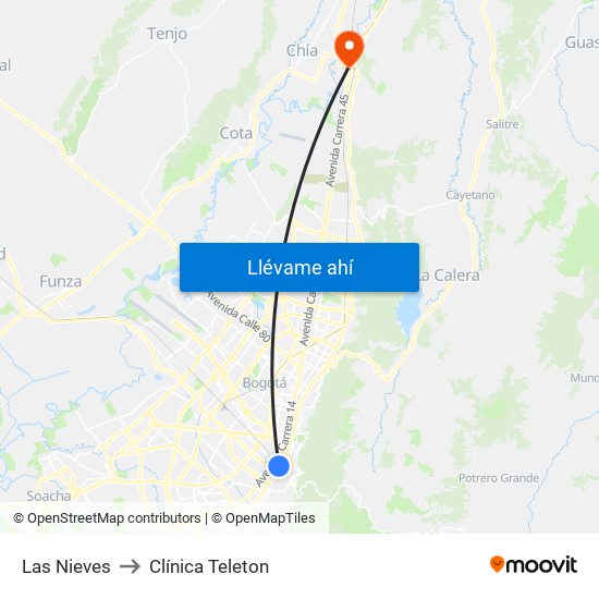 Las Nieves to Clínica Teleton map