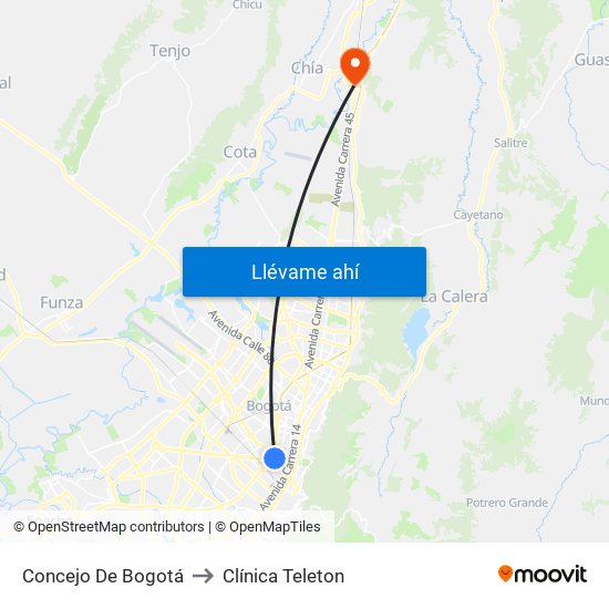 Concejo De Bogotá to Clínica Teleton map