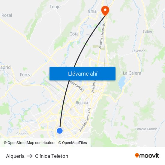 Alquería to Clínica Teleton map