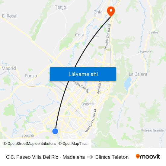 C.C. Paseo Villa Del Río - Madelena to Clínica Teleton map