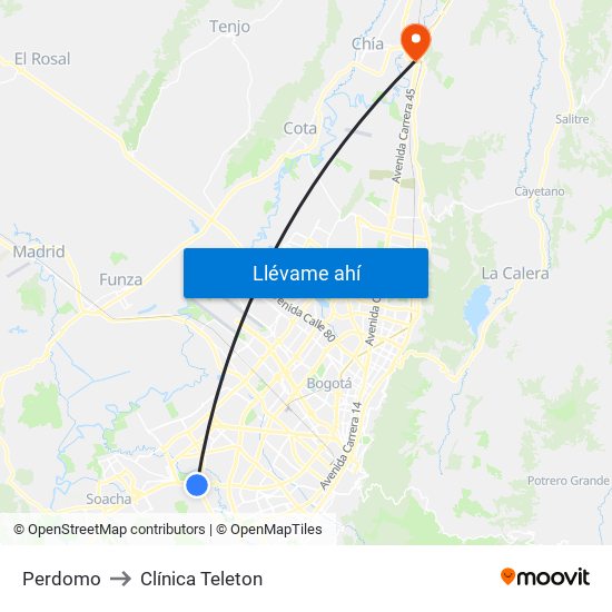 Perdomo to Clínica Teleton map