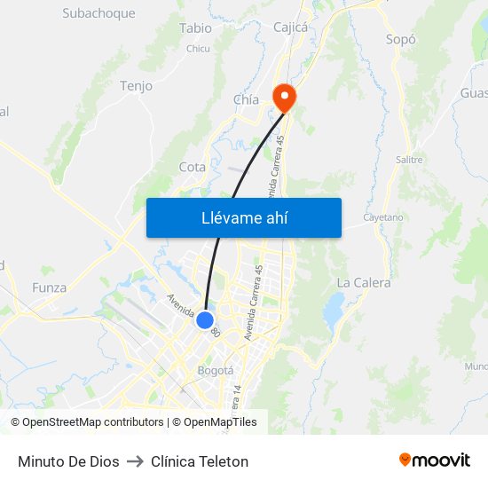 Minuto De Dios to Clínica Teleton map