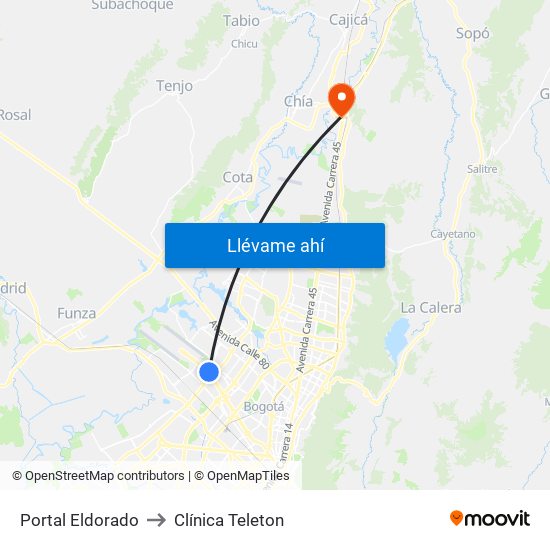 Portal Eldorado to Clínica Teleton map