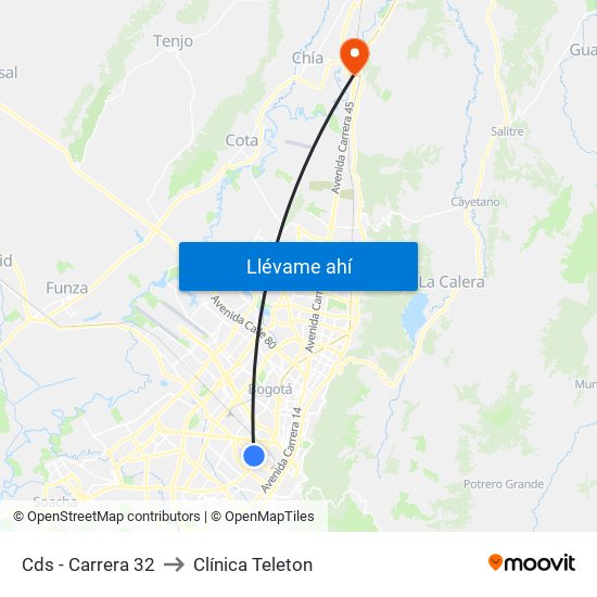 Cds - Carrera 32 to Clínica Teleton map