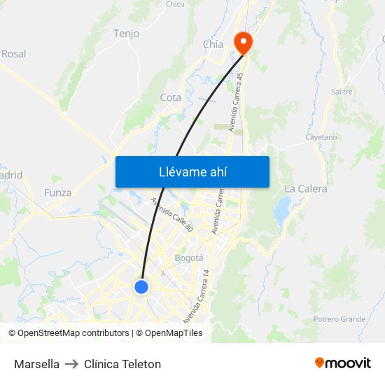 Marsella to Clínica Teleton map