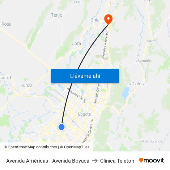 Avenida Américas - Avenida Boyacá to Clínica Teleton map