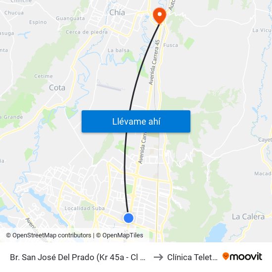 Br. San José Del Prado (Kr 45a - Cl 137) to Clínica Teleton map