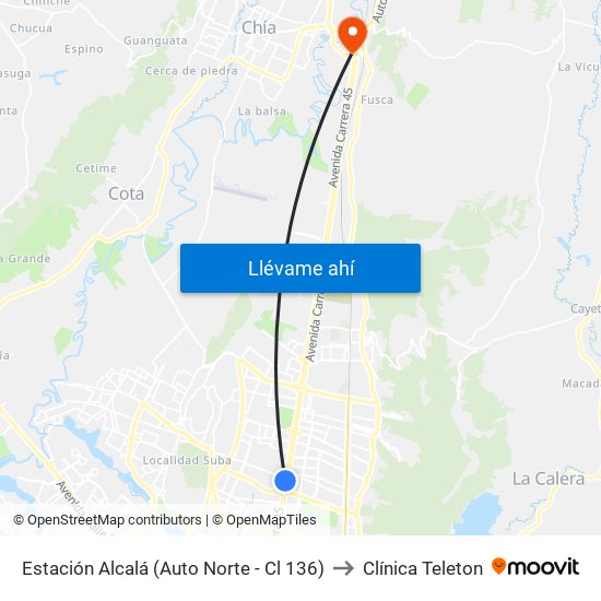Estación Alcalá (Auto Norte - Cl 136) to Clínica Teleton map