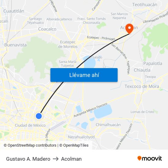 Gustavo A. Madero to Acolman map