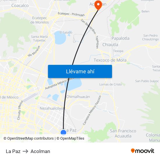 La Paz to Acolman map