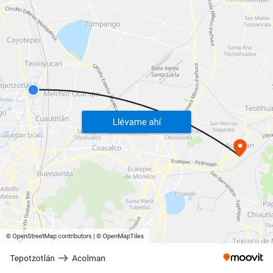 Tepotzotlán to Acolman map