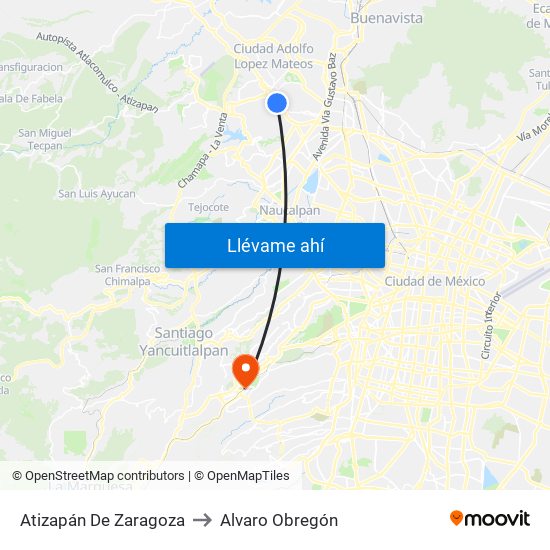 Atizapán De Zaragoza to Alvaro Obregón map