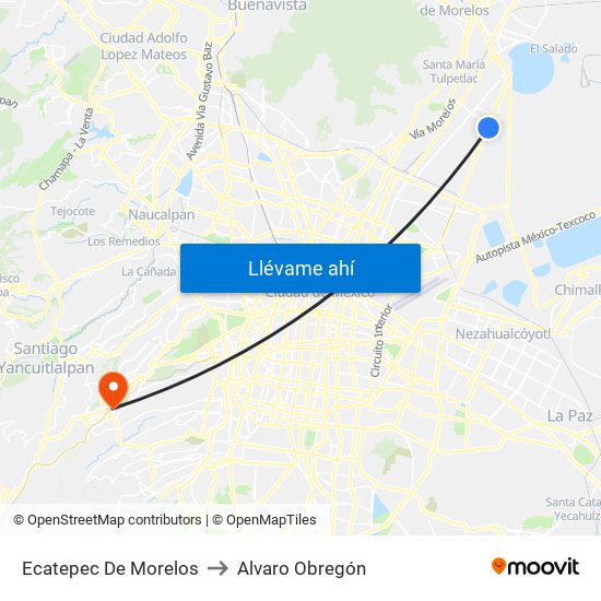 Ecatepec De Morelos to Alvaro Obregón map