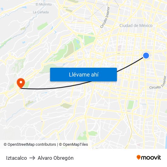 Iztacalco to Alvaro Obregón map