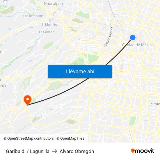 Garibaldi / Lagunilla to Alvaro Obregón map