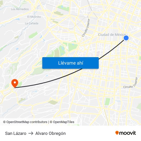San Lázaro to Alvaro Obregón map