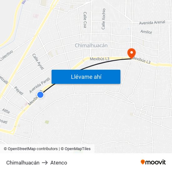 Chimalhuacán to Atenco map