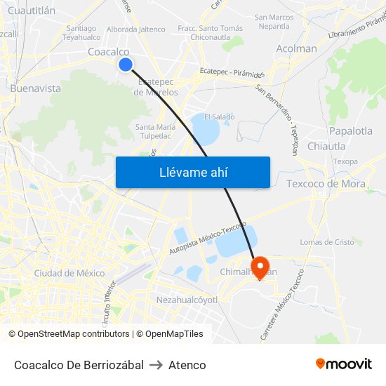 Coacalco De Berriozábal to Atenco map