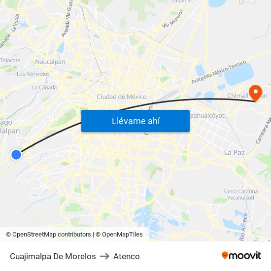 Cuajimalpa De Morelos to Atenco map